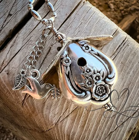 🐦Silverware Birdhouse Necklace · Made From Authentic Silver-Plated, Vintage Silverware✨